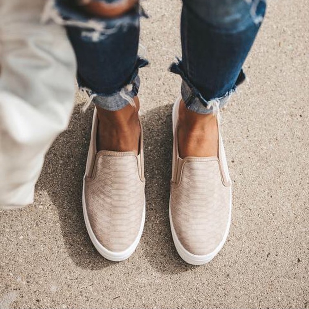 Taupe Snakeskin Slip-On Sneakers